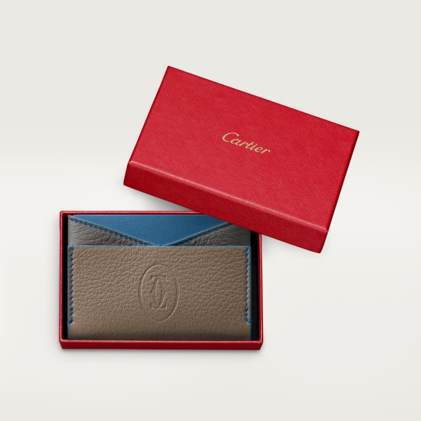 单层卡片夹，Must de Cartier系列 灰褐色、卡布里蓝色和烟灰色粒纹小牛皮