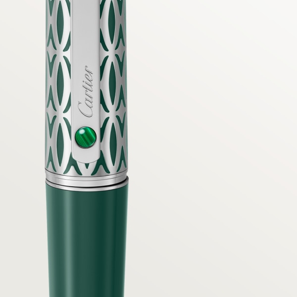 Santos de Cartier墨水笔 大号款，雕刻金属，绿漆，镀钯饰面