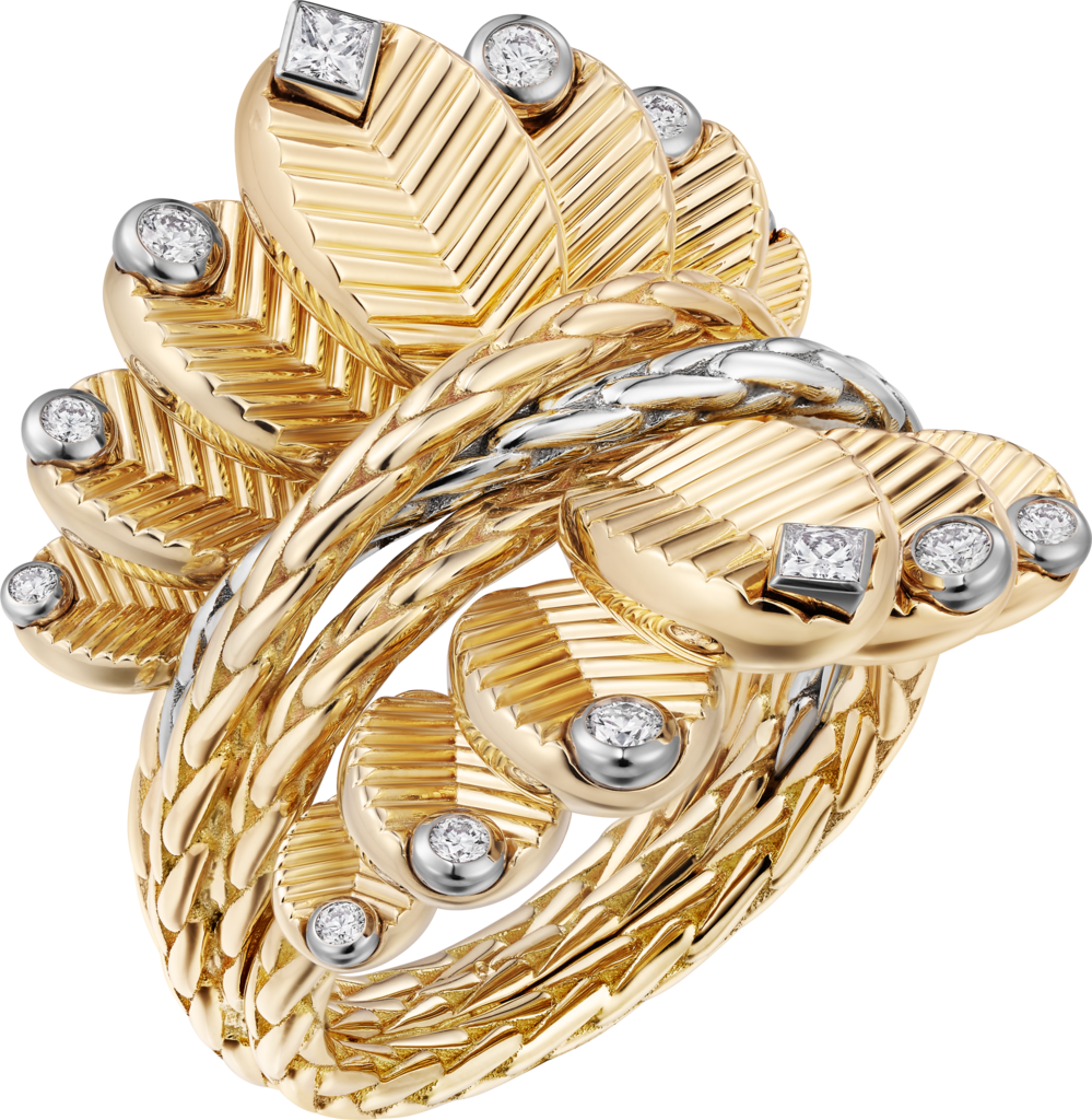 Grain de café ringYellow gold, white gold, diamonds