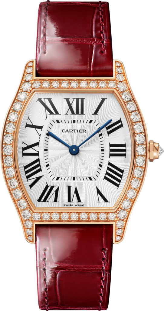 Tortue watchMedium model, hand-wound mechanical movement, rose gold, diamonds