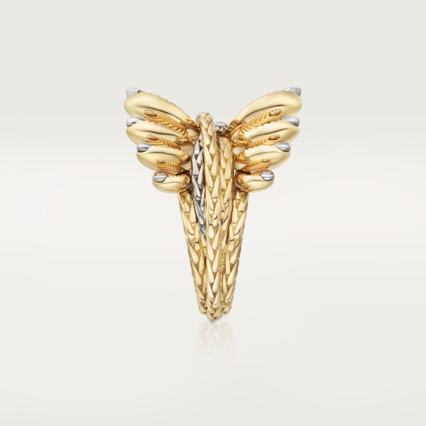 Grain de café ring Yellow gold, white gold, diamonds