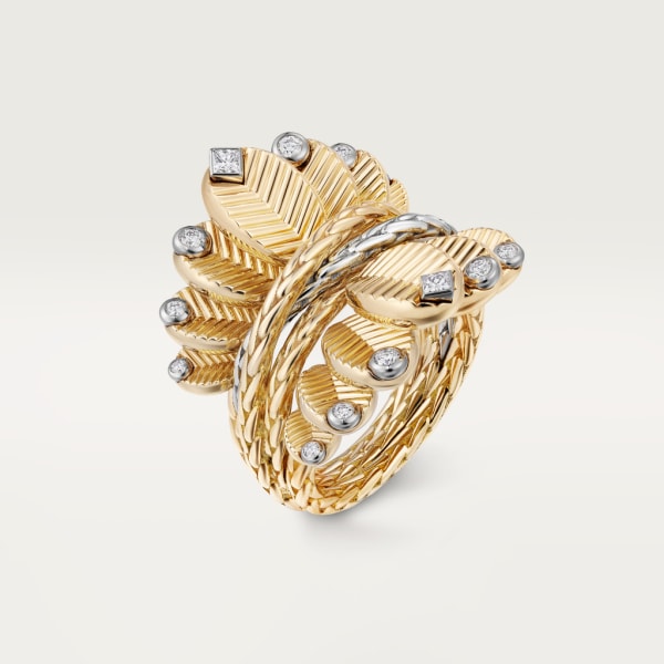 Grain de café ring Yellow gold, white gold, diamonds