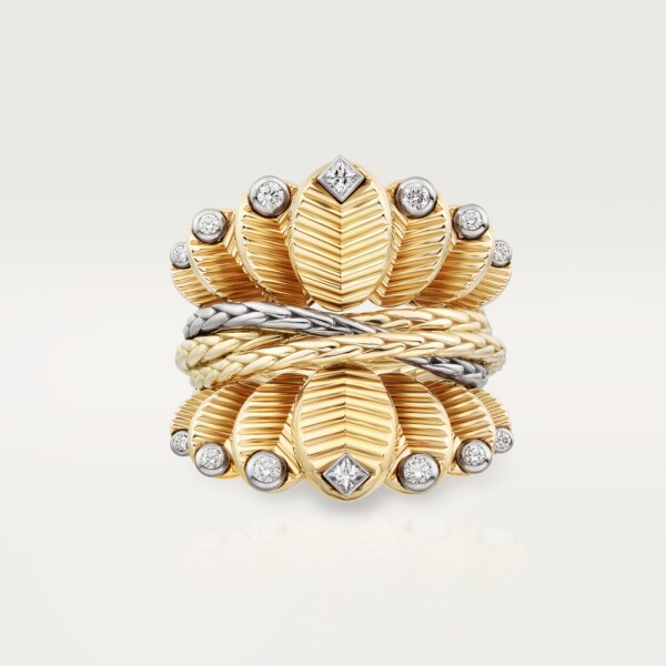 Grain de café ring Yellow gold, white gold, diamonds