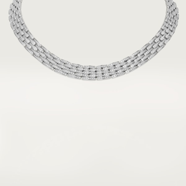 Maillon Panthère fine necklace, 5 diamond-paved rows White gold, diamonds