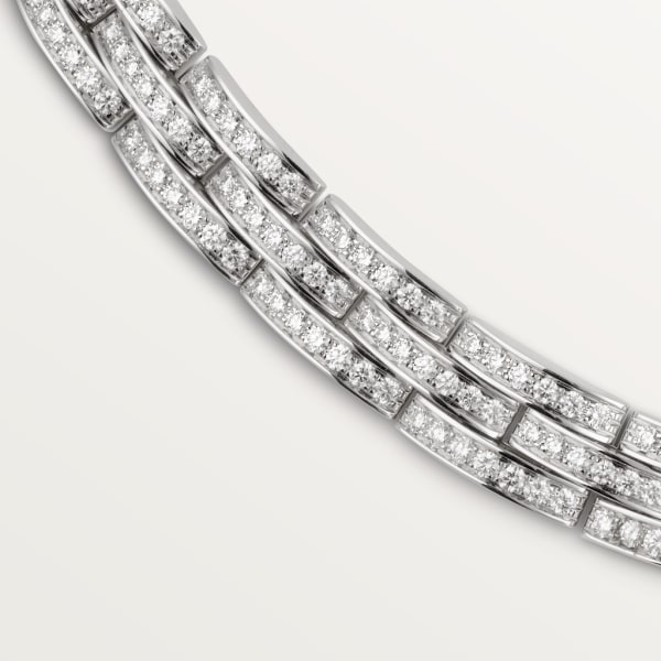 Maillon Panthère fine necklace, 3 diamond-paved rows White gold, diamonds