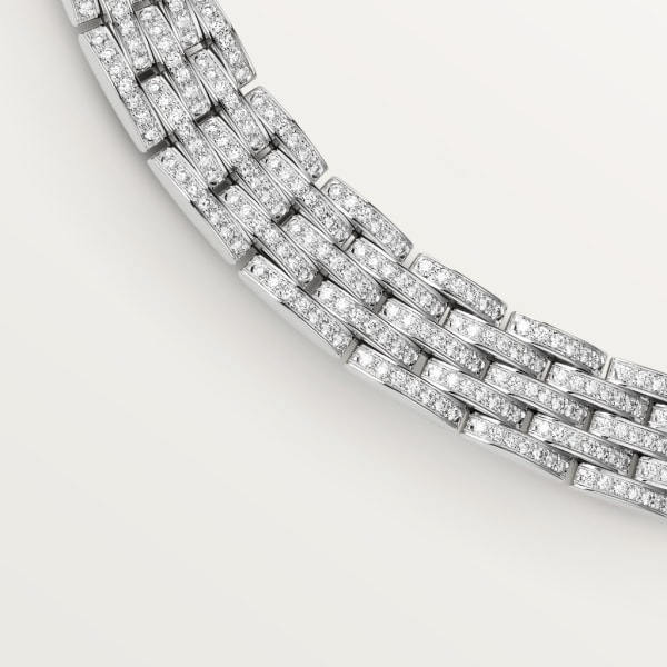 Maillon Panthère fine necklace, 5 diamond-paved rows White gold, diamonds