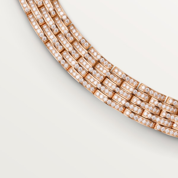 Maillon Panthère五排项链，铺镶钻石 玫瑰金，钻石