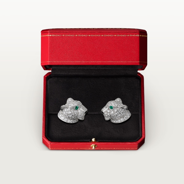 Panthère de Cartier耳环 白金，钻石，祖母绿，缟玛瑙