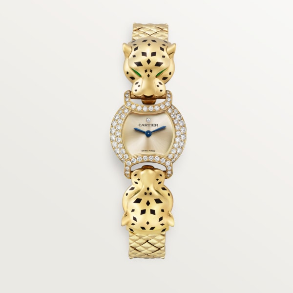 La Panthère de Cartier 腕表 22.2 毫米，石英机芯，黄金，钻石，金属表链