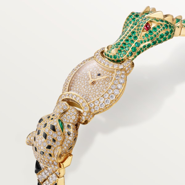 Indomptables de Cartier腕表 22.2 毫米，石英机芯，黄金，钻石，祖母绿，红宝石，尖晶石，金属表链