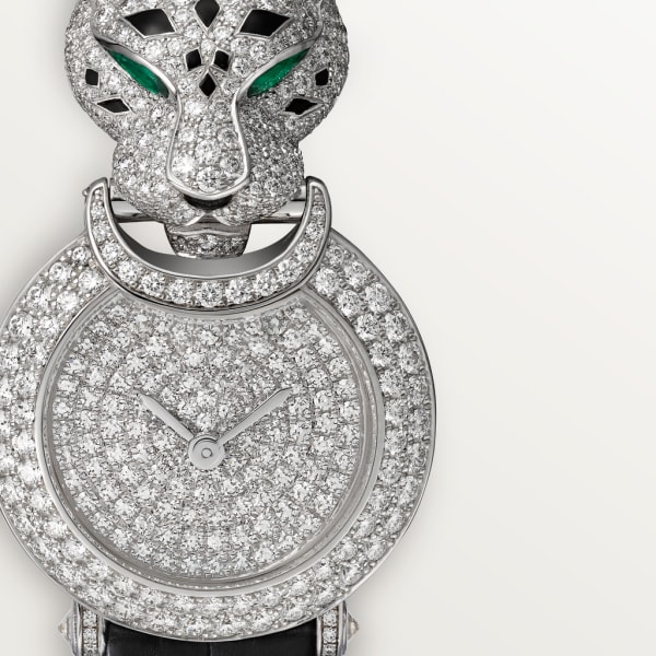 La Panthère de Cartier 腕表 23.6毫米表款，镀铑白金，钻石，皮表带