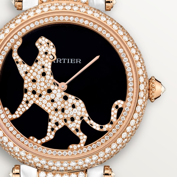 Joaillère Panthère 腕表 42毫米表款，自动上链机械机芯，18K玫瑰金，钻石，皮表带
