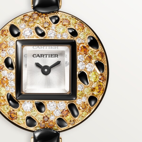 Panthère Jewellery Watches 21.66 mm, quartz movement, yellow gold, rose gold, diamonds, onyx