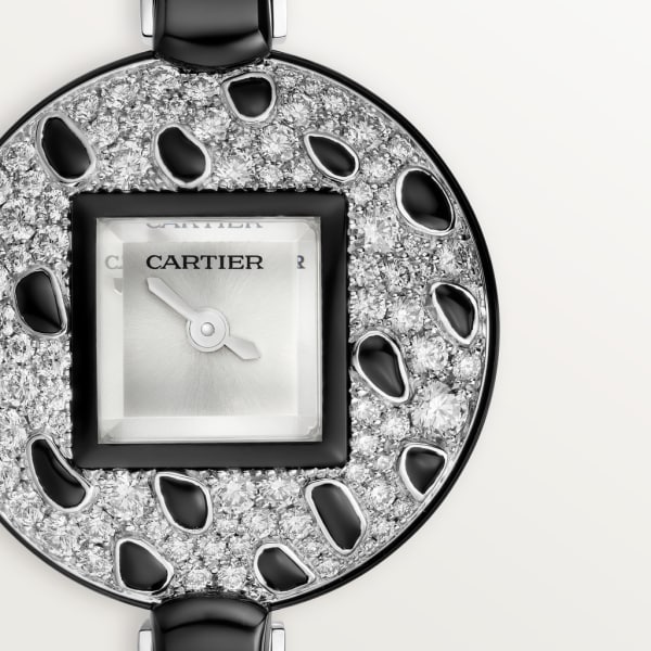 Panthère Jewellery Watches 21.66 mm, quartz movement, white gold, diamonds, sapphires, onyx