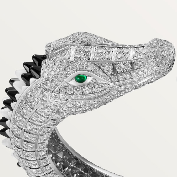 Indomptables de Cartier手镯 白金，缟玛瑙，月光石，祖母绿，钻石