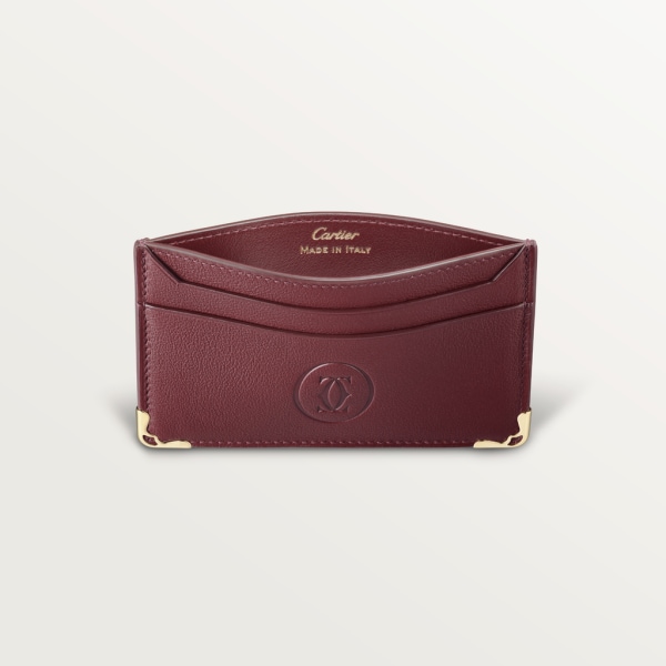 Double card holder, Must de Cartier Burgundy calfskin, golden finish