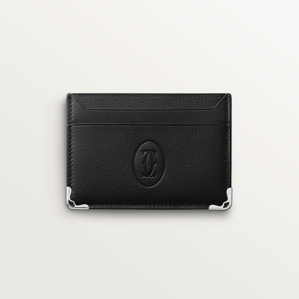 Double card holder, Must de CartierBlack calfskin, palladium finish