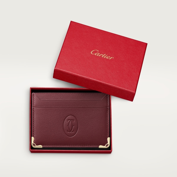 双卡片夹，Must de Cartier系列 酒红色小牛皮，镀金饰面