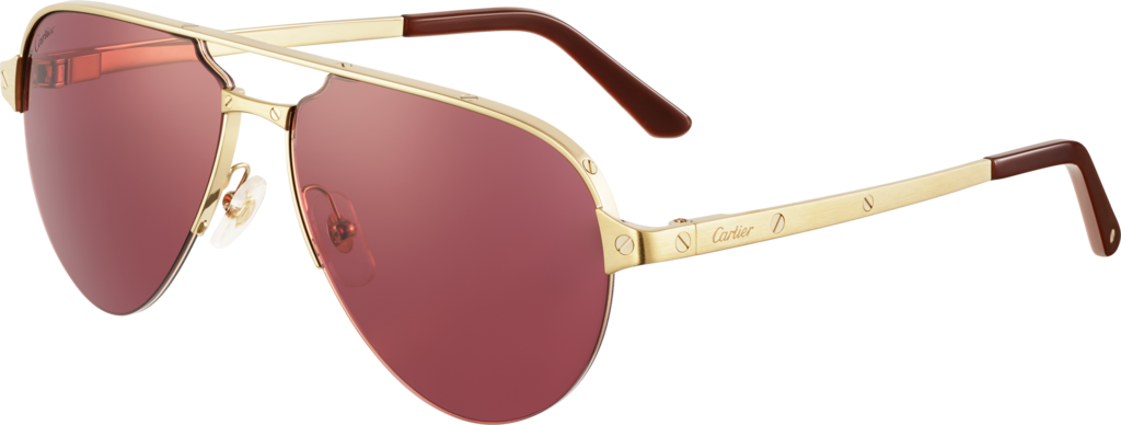 Santos de Cartier SunglassesSmooth and brushed golden-finish metal, burgundy lenses