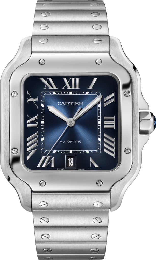 Santos de Cartier watchLarge model, automatic movement, steel, interchangeable metal and leather bracelets