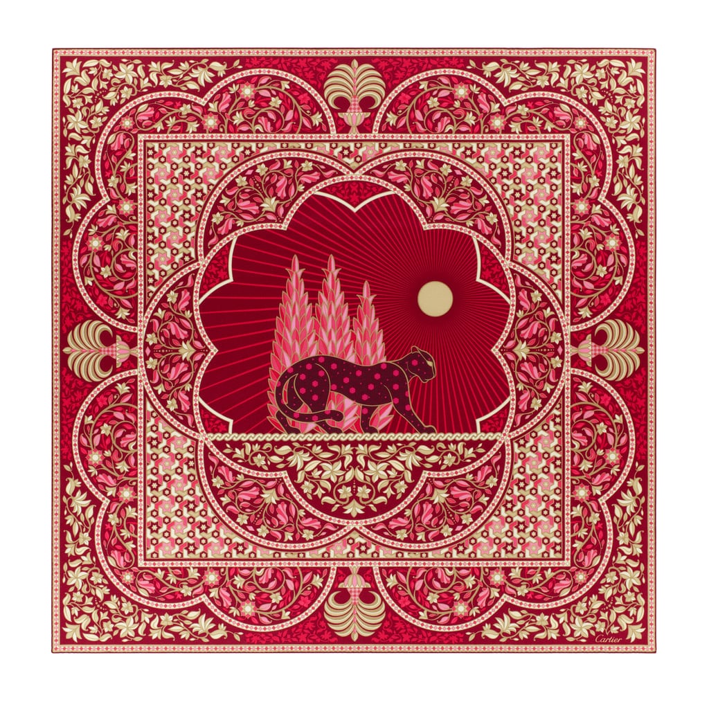 猎豹蔓藤图案披肩 140厘米红色真丝和羊绒