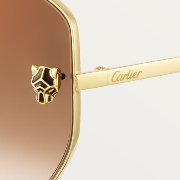 Panthère de Cartier卡地亚猎豹太阳眼镜 抛光镀金饰面金属，金色闪光渐变棕色镜片