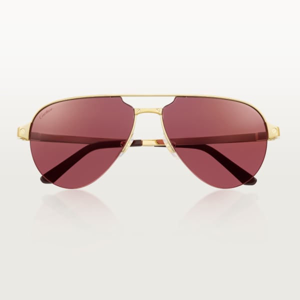 Santos de Cartier Sunglasses Smooth and brushed golden-finish metal, burgundy lenses