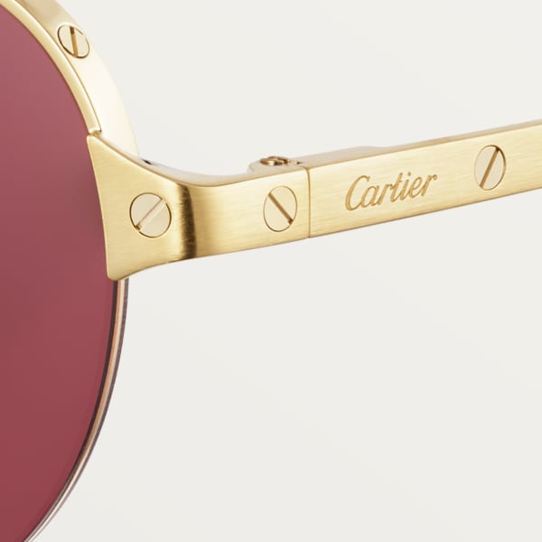 Santos de Cartier太阳眼镜 抛光拉丝镀金饰面金属，酒红色镜片