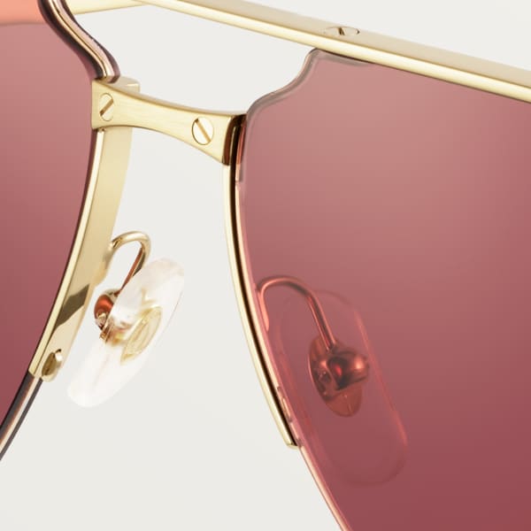 Santos de Cartier太阳眼镜 抛光拉丝镀金饰面金属，酒红色镜片