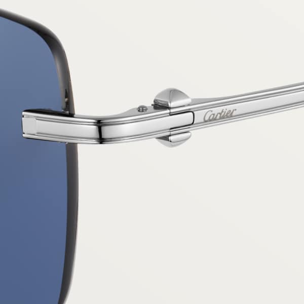 Pasha de Cartier Sunglasses Smooth platinum-finish titanium, blue lenses