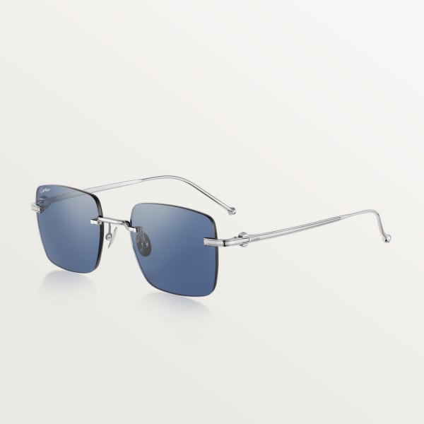 Pasha de Cartier Sunglasses Smooth platinum-finish titanium, blue lenses