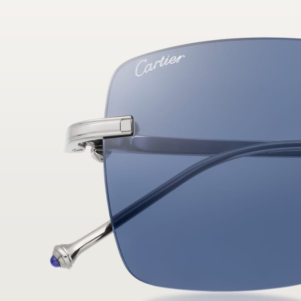 Pasha de Cartier太阳眼镜 抛光镀铂饰面钛金属，蓝色镜片
