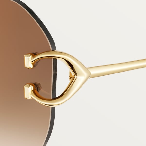 Signature C de Cartier太阳眼镜 抛光拉丝镀金饰面金属，渐变棕色镜片