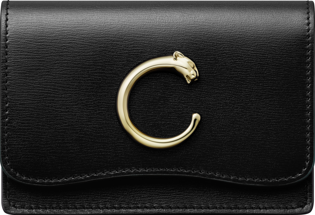 Panthère de Cartier Small Leather Goods, Card holderBlack calfskin, golden finish