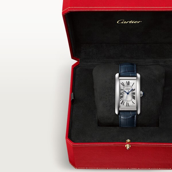 Tank Américaine watch Large model, steel, leather