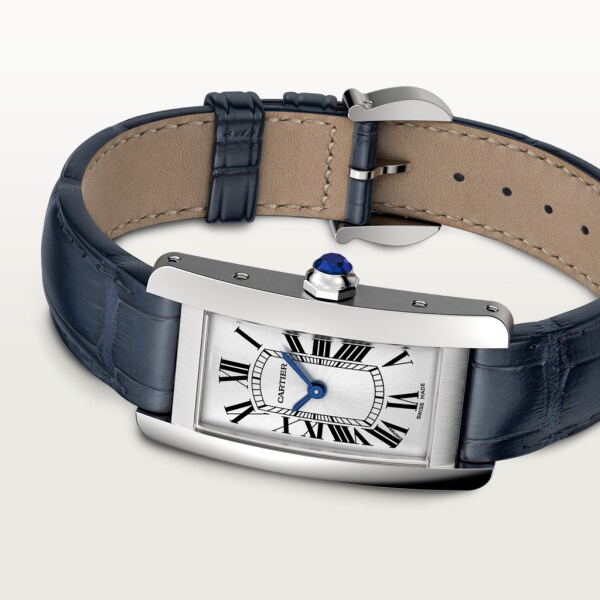 Tank Américaine watch Small model, quartz movement, steel, leather