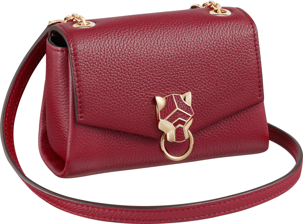 Panthère de Cartier Small Leather Goods, chain bagBurgundy calfskin, golden finish