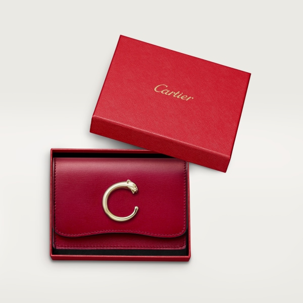 Panthère de Cartier卡地亚猎豹系列小皮具，卡片夹 樱桃红色小牛皮，镀金饰面