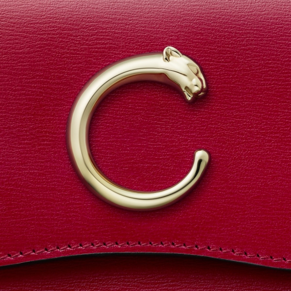 Panthère de Cartier卡地亚猎豹系列小皮具，卡片夹 樱桃红色小牛皮，镀金饰面