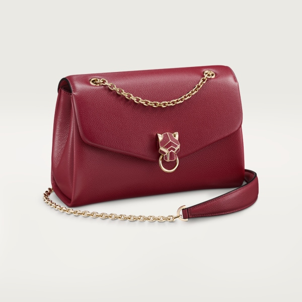 Panthère de Cartier bag, chain bag, small model Burgundy calfskin, golden finish