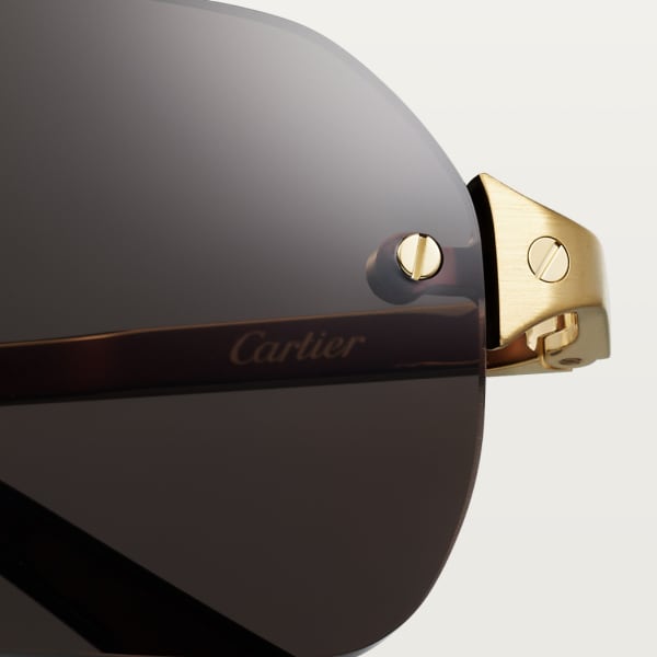 Santos de Cartier太阳眼镜 抛光拉丝镀金饰面金属，灰色镜片