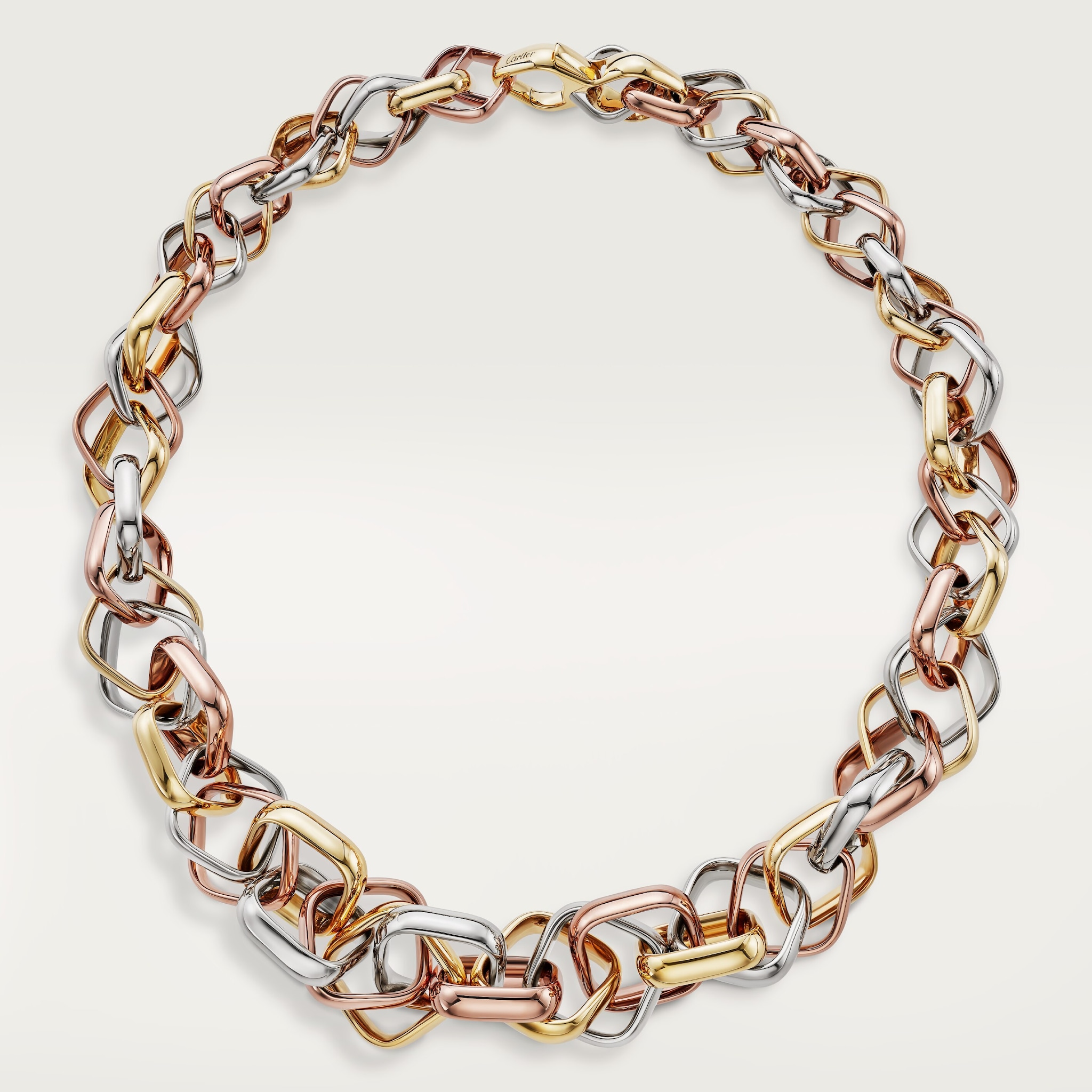 Trinity cushion necklace, extra-large modelWhite gold, yellow gold, rose gold