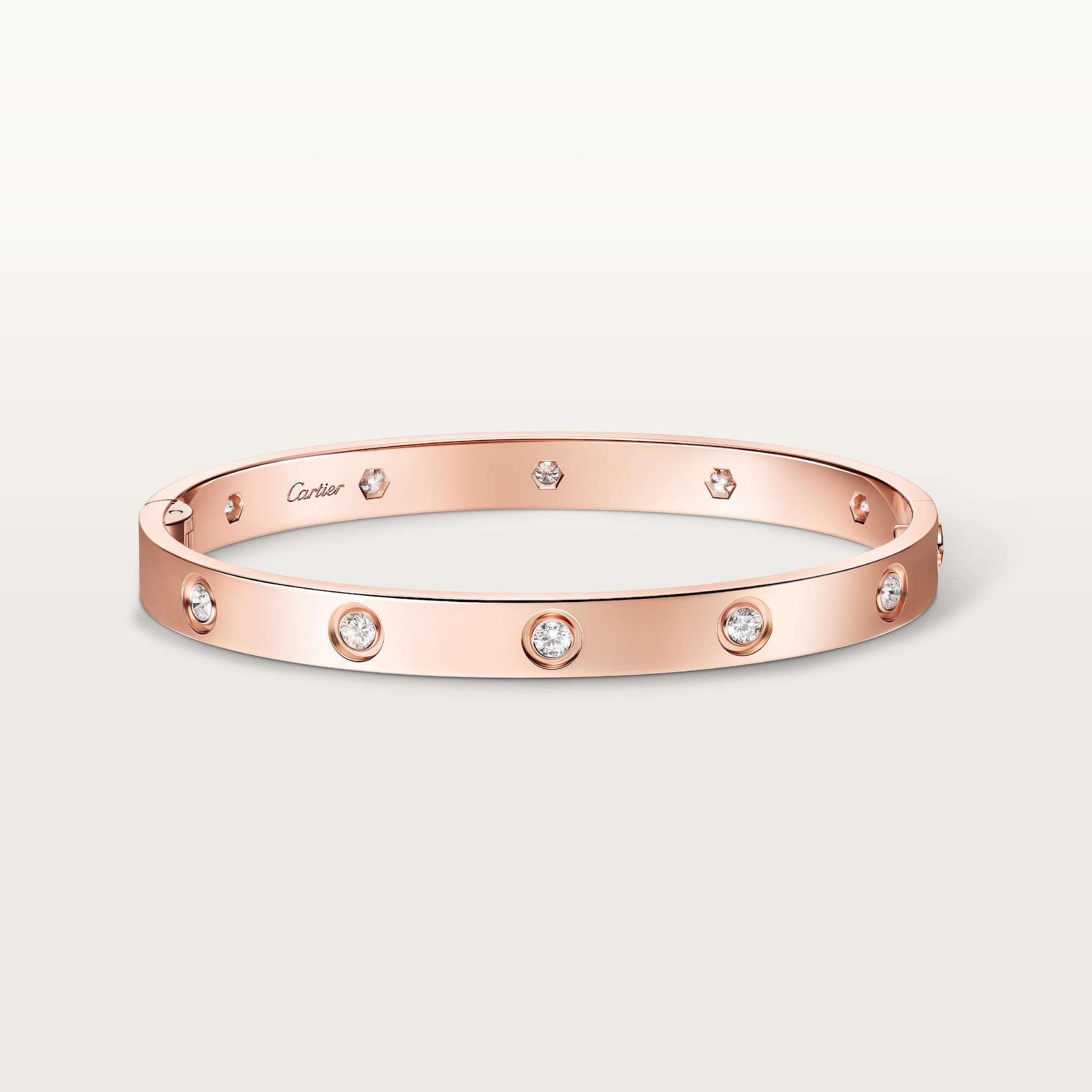 Love bracelet, classic model, 10 diamonds, one screw closureRose gold, diamonds
