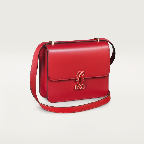 Mini shoulder bag, C de Cartier Red calfskin, golden finish and red enamel