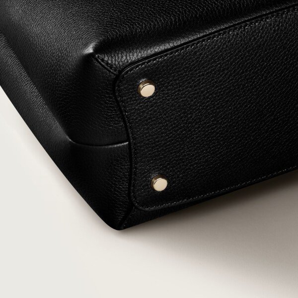 Small model handle bag, Panthère Double de Cartier Grained black calfskin