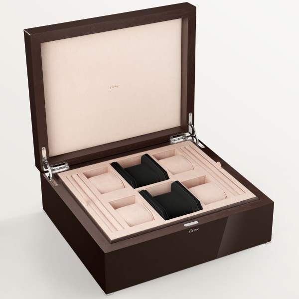 Santos de Cartier six-watch box Walnut wood, lacquered wood, palladium finish