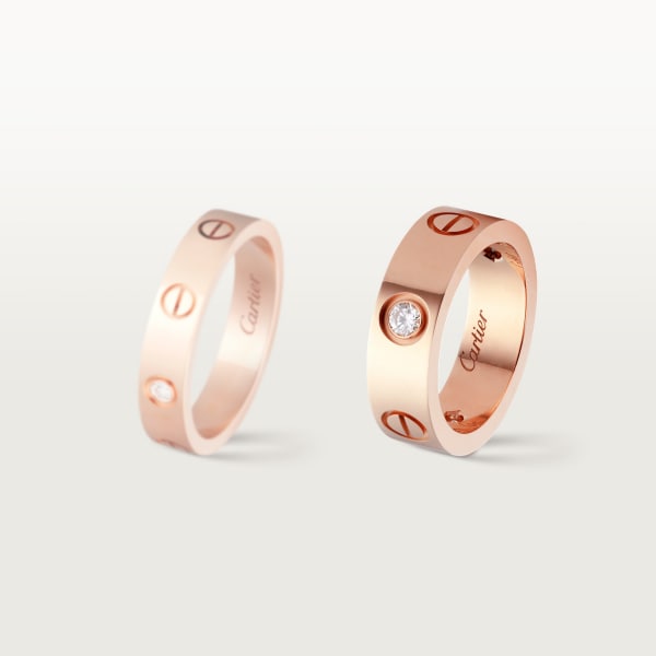 Love ring, classic model, 3 diamonds Rose gold, diamonds