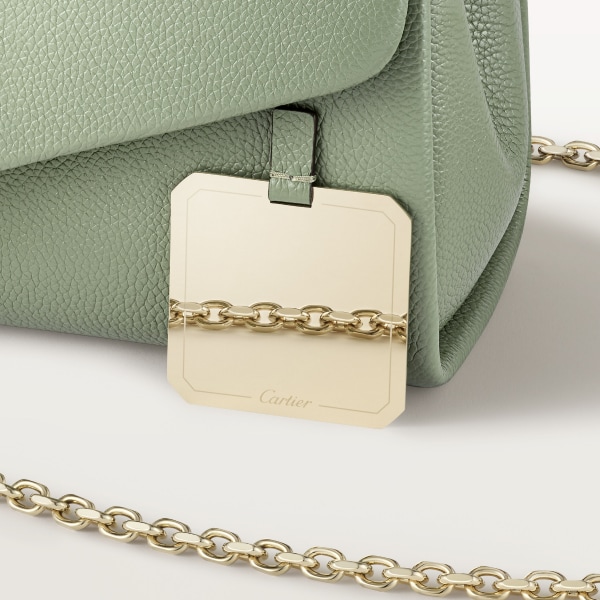 Small model chain bag, Panthère Graphique de Cartier Sage green grained calfskin, golden finish