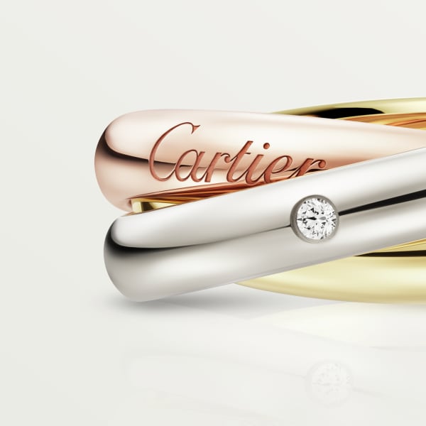 Trinity ring, classic model, 5 diamonds White gold, yellow gold, rose gold, diamonds
