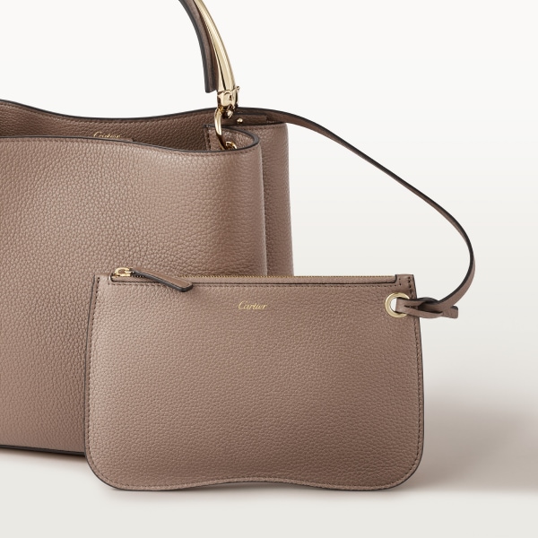 Small model handle bag, Panthère de Cartier Clay-coloured calfskin, golden finish